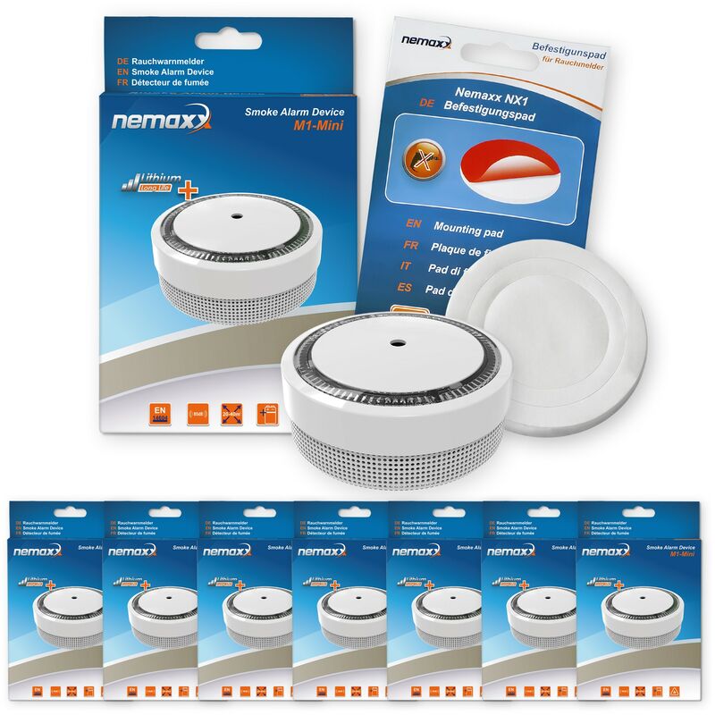 

7x Nemaxx Detector de humo M1-Mini sensibilidad ftoeléctrica - con batería de litio tipo DC3V - conforme la norma DIN EN14604 & Vds - blanco + NX1