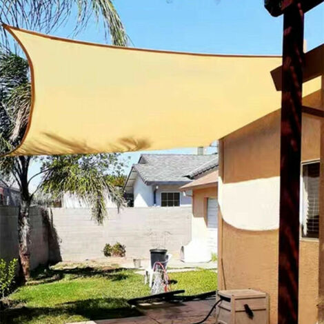 7'x13' Sun Shade Sail Beige Rectangular Patio Auvent, UV Block Waterproof Polyester Canopy for Patio Canopy Garden Patio Aire de jeux Pelouse Sable Activités de plein air