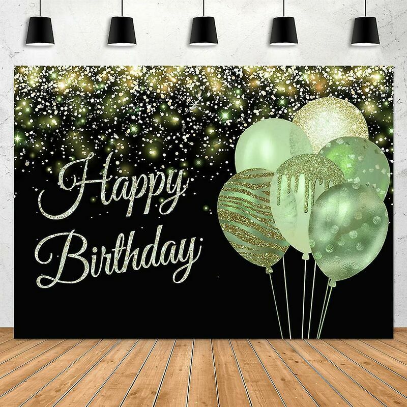 7x5ft Verde Buon Compleanno Sfondo Glitter Oro