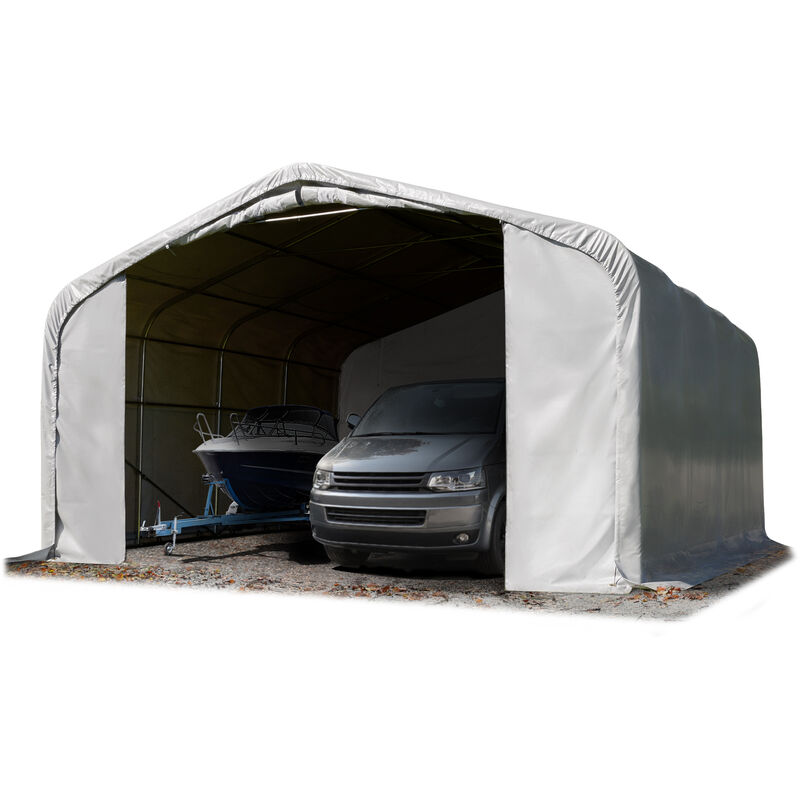 7x7m tente-garage de stockage, porte 5,0x2,9m, toile PVC d'env. 550 g/m² - gris