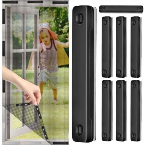 8 aimants pour grille de fenêtre - Auto-adhésifs - Sans perçage - Clips magnétiques - Fermeture magnétique - Pour moustiquaire,Noir