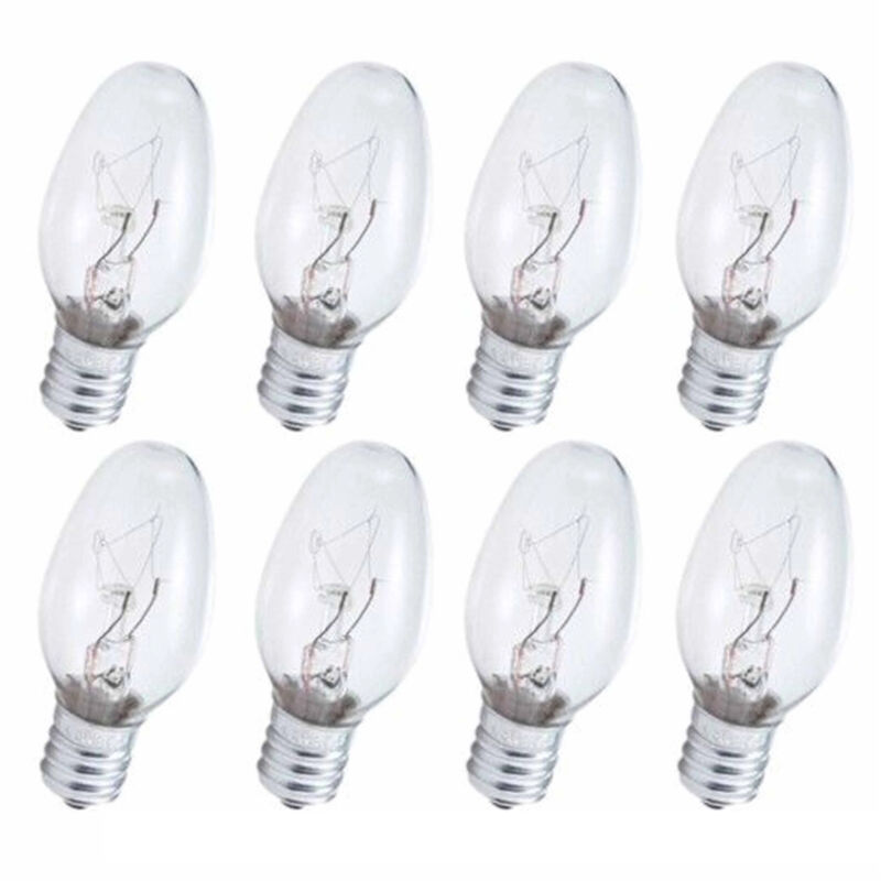 8 ampoules veilleuses transparentes 7 watts, culot candélabre, 120 V