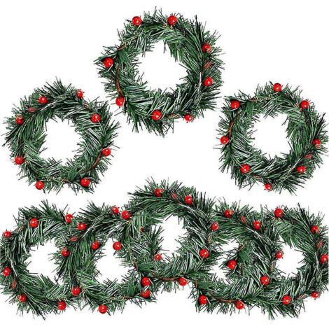 8 anneaux de bougie en forme de baies de houx pour décoration de guirlande de Noël --