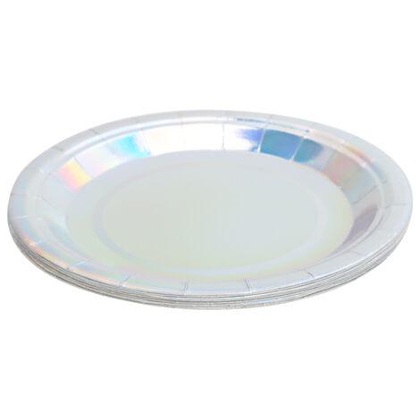 8 Assiettes Jetables Argent Laser pour Anniversaire, Mariage, Soirée Élégante