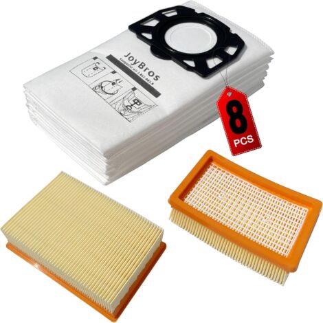8 Beutel und 2 Filter, kompatibel mit Kärcher WD4, WD5, WD5P, WD6 Premium, MV4, MV5, MV6, KFI 487, 2.863-006.0, 2.863-005.0, KFI 4410, Kärcher Filterbeutel