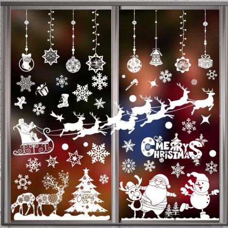 8 Blatt weihnachtliche wiederverwendbare Fensteraufkleber, Weihnachtsfensterdekoration, elektrostatischer PVC-Weihnachtsfensteraufkleber, Schneeflocken-Innenweihnachtsdekoration für abnehmbare Glasfen