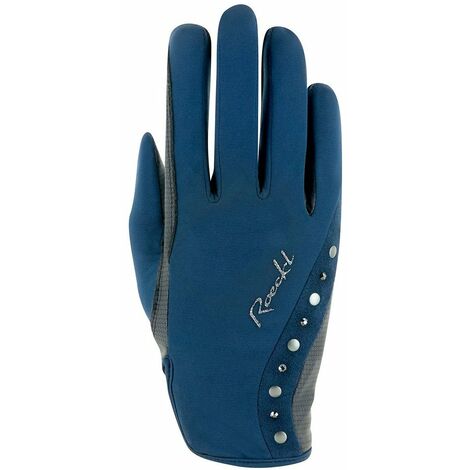 8, Bleu: Gants d'équitation pour femmes Roeckl modèle Jardy en daim synthétique respirant