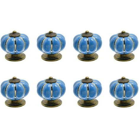 8 boutons de tiroir en céramique en forme de citrouille pour tiroirs et placards de cuisine (bleus)