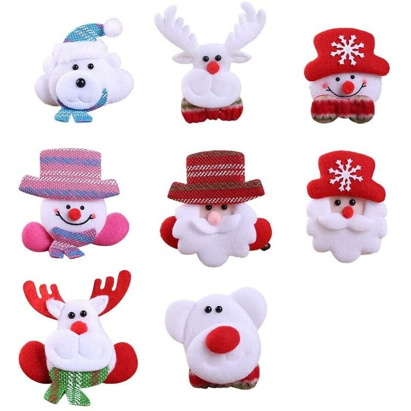 

8 broches navideños para solapa, adornos navideños LED, adornos navideños, niños adultos (Papá Noel, muñeco de nieve, oso, reno)