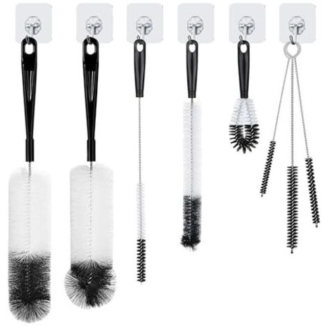 8 Brosses de Nettoyage – Goupillon Bouteille, Brosse Biberon, Écouvillon, Brosse Bouteille et Verres avec Crochets de Suspension