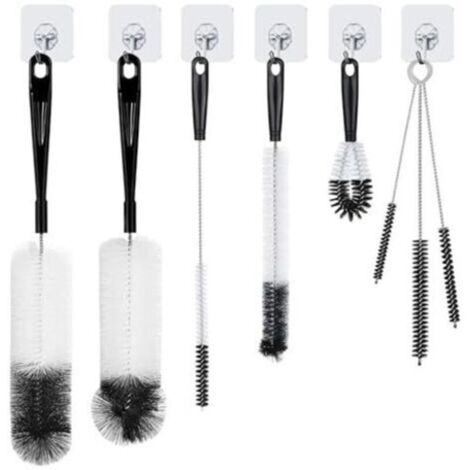 8 Brosses de Nettoyage – Goupillon Bouteille, Brosse Biberon, Écouvillon, Brosse Bouteille et Verres avec Crochets de Suspension