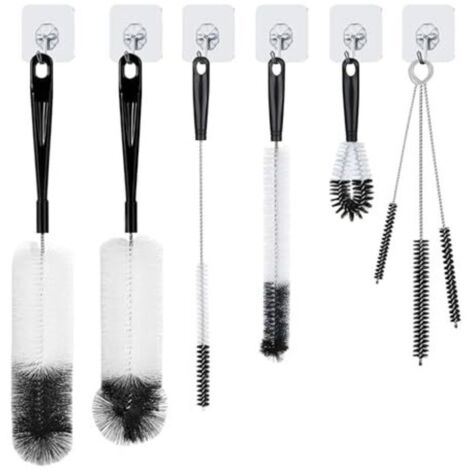8 Brosses de Nettoyage – Goupillon Bouteille, Brosse Biberon, Écouvillon, Brosse Bouteille et Verres avec Crochets de Suspension