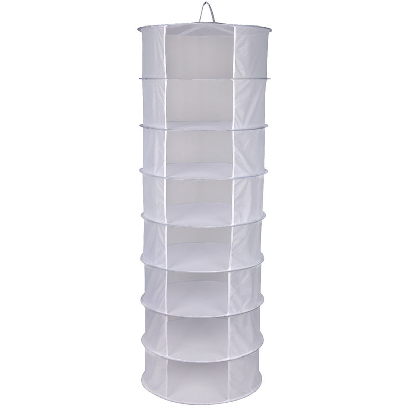 

8 capas de hierbas Secado netas colgantes canasta plegable seco rack de apertura en forma de bolsa Secadora de malla de 600 mm de diametro, blanca