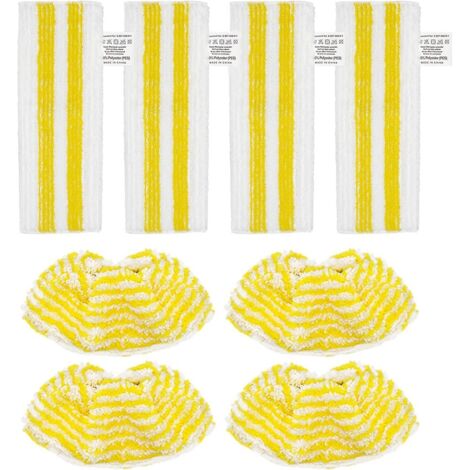8 chiffons en microfibre - 345 x 125 mm - Compatibles avec les nettoyeurs vapeur Kärcher EasyFix SC3, SC4, SC5 et SC2 - Accessoires pour nettoyeur vapeur - Jaune et blanc