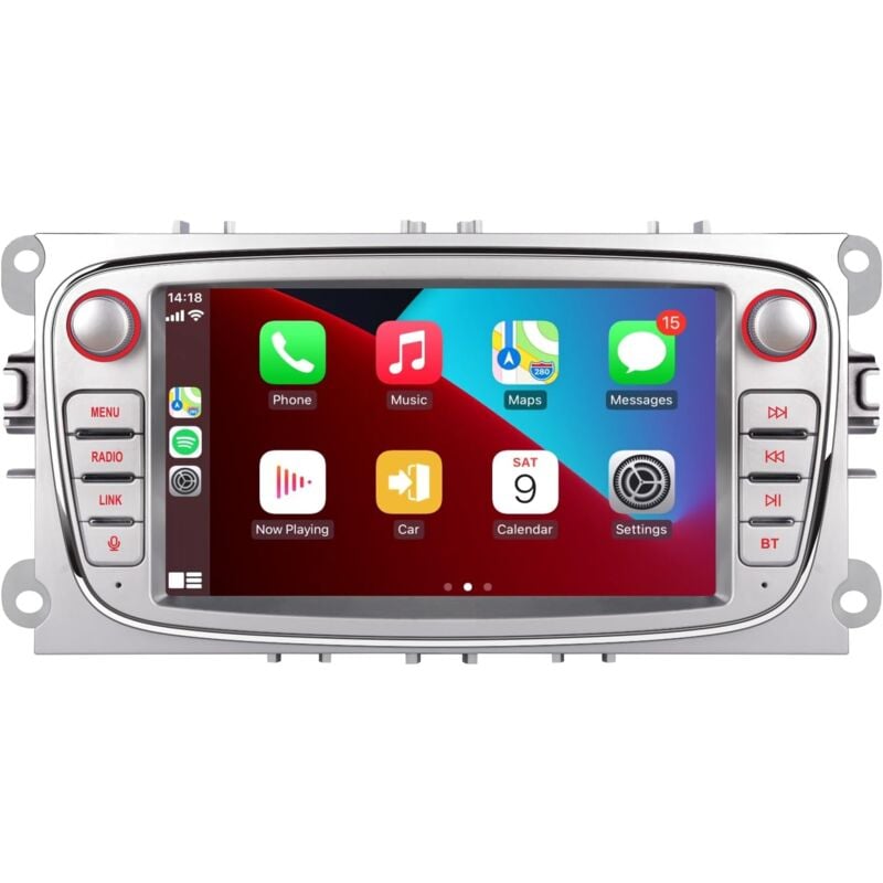 8-cœur 2Go+64Go 7 Pouces Autoradio Bluetooth Android 14 GPS Navigateur pour Ford Focus Galaxy C-Max Mondeo S-Max CarPlay sans Fil Android Auto DSP