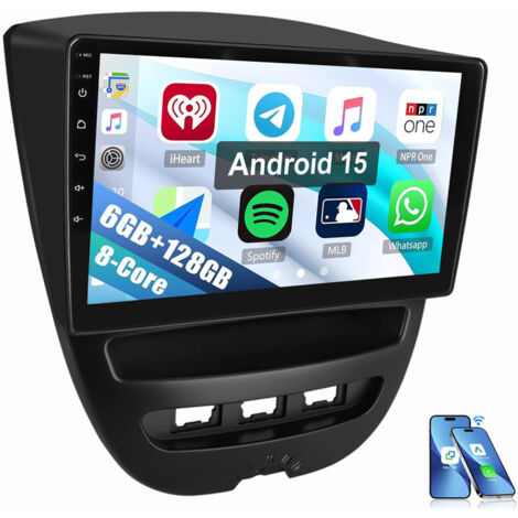 8 cœurs 4G LTE pour Toyota Aygo Citroen C1 Peugeot 107 GPS Android 15 Autoradio 6+128G