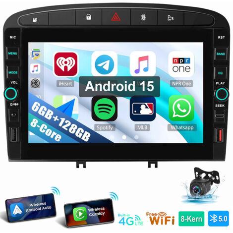 8 cœurs 9" Android 15 Autoradio Carplay GPS 6+128GB Pour Peugeot 408 308 2010-2013 6+128G CAM