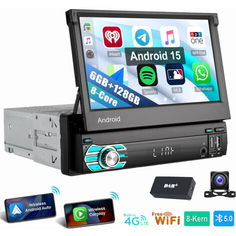 8 cœurs Autoradio 1Din 7 pouces Bildschirm Apple CarPlay BT USB FM Android 6+128G DAB CAM