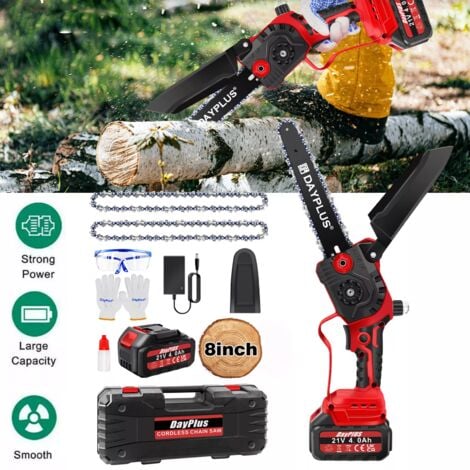 DAY PLUS 8" Cordless Large Electric Chainsaw Chain Saw Battery Power Wood Cutter Workshop