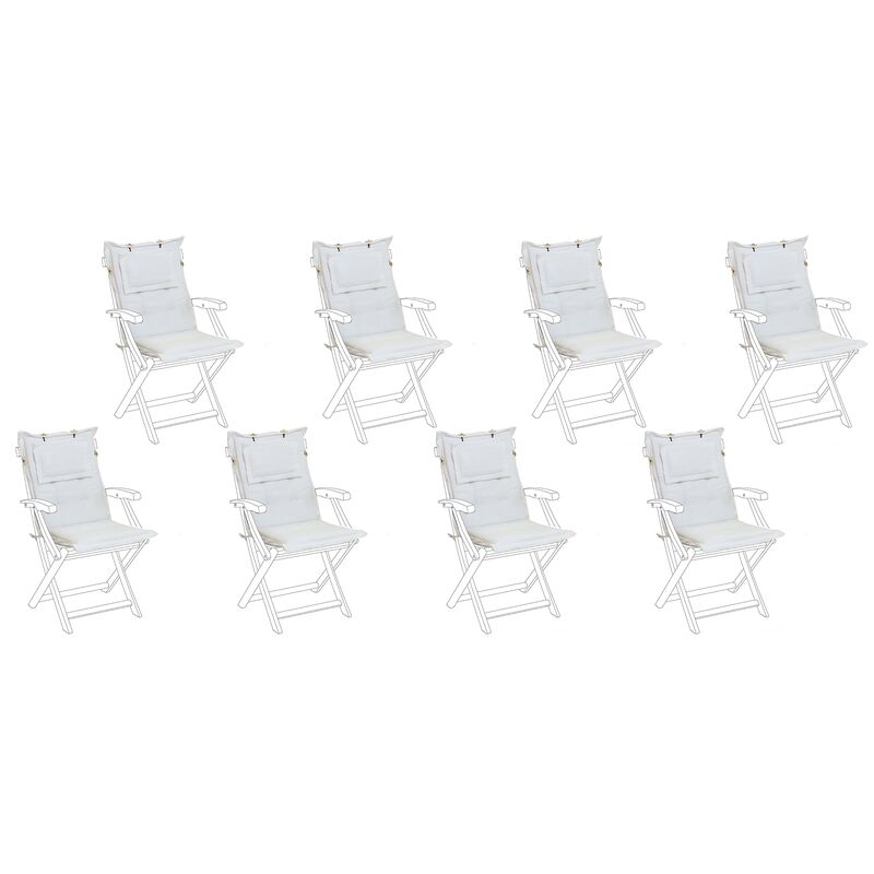 Beliani - Set de 8 Coussins d'Assise en Tissu Polyester Blanc Cassé avec Rembourrage en Mousse pour Chaises de Jardin Modernes Blanc