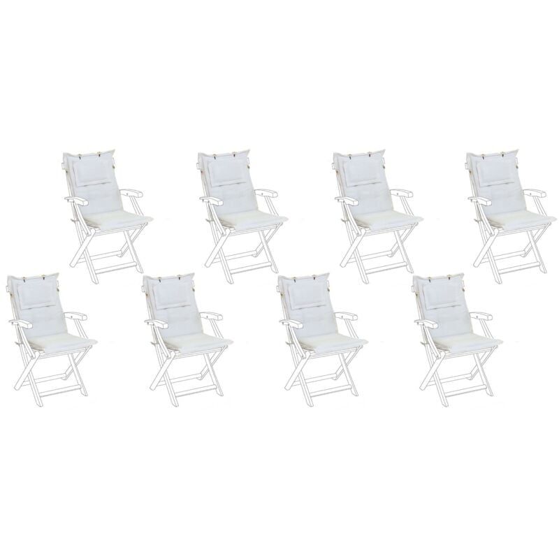 Beliani - Set de 8 Coussins d'Assise en Tissu Polyester Blanc Cassé avec Rembourrage en Mousse pour Chaises de Jardin Modernes