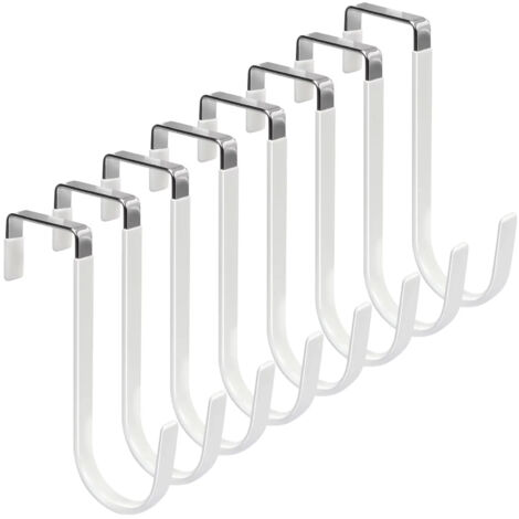 8 crochets de porte en acier inoxydable avec revêtement en caoutchouc pour ranger des objets derrière les portes.