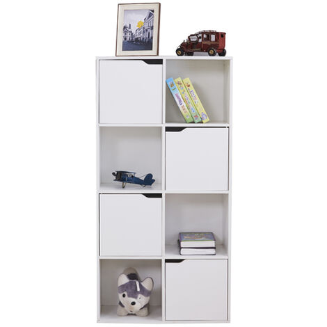 8 Cube Storage Bookcase White Bookshelf Wooden Display Shelf Organizer Home Office with 4 Doors