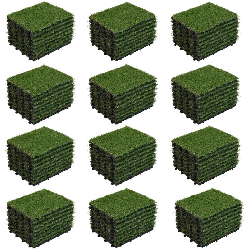 Oviala - Lot de 96 dalles clipsables gazon artificiel vert - Vert