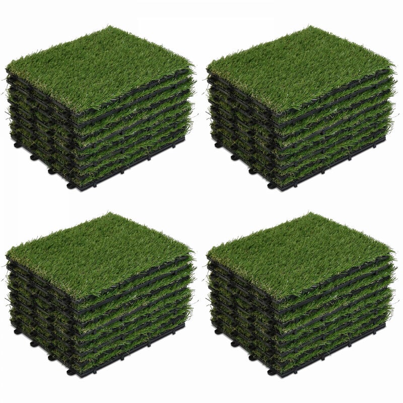 Lot de 32 dalles clipsables gazon artificiel vert - Vert