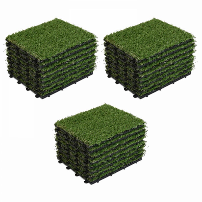 Oviala - Lot de 24 dalles clipsables gazon artificiel vert - Vert