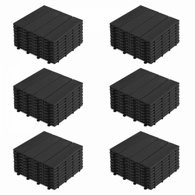 Oviala - Lot de 48 dalles clipsables en bois composite gris