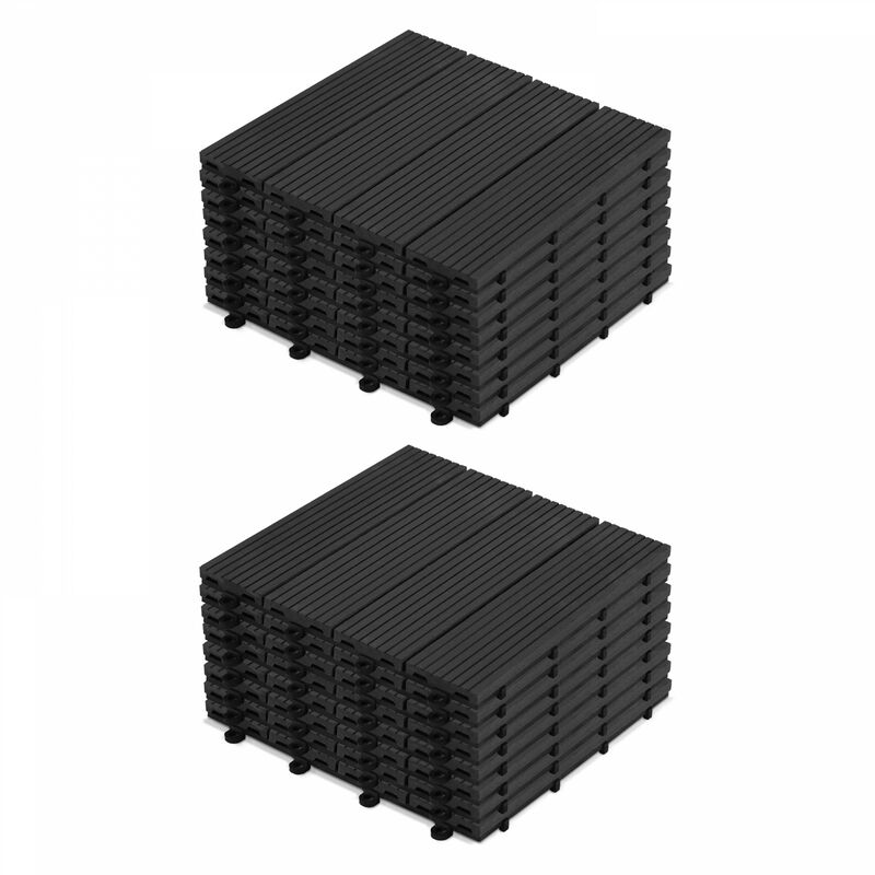 Oviala - Lot de 16 dalles clipsables en bois composite gris