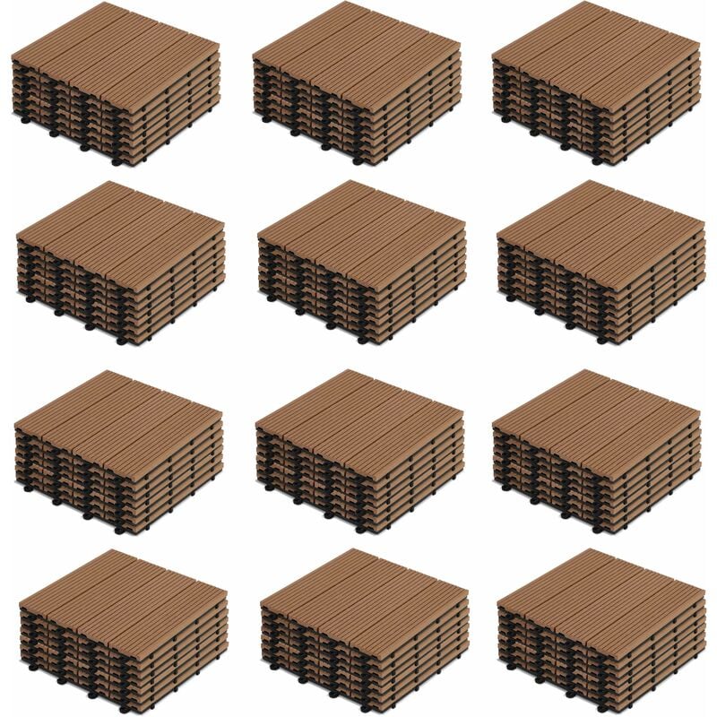 Oviala - Lot de 96 dalles clipsables bois synthétique marron