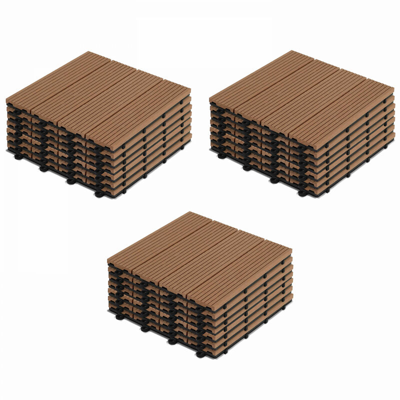 Oviala - Lot de 24 dalles clipsables bois synthétique marron