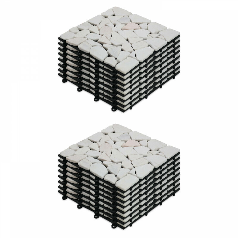 Lot de 16 dalles clipsables en galet de marbre blanc