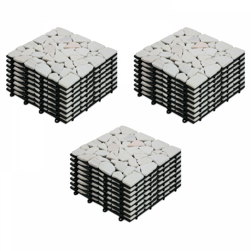 Lot de 24 dalles clipsables en galet de marbre blanc