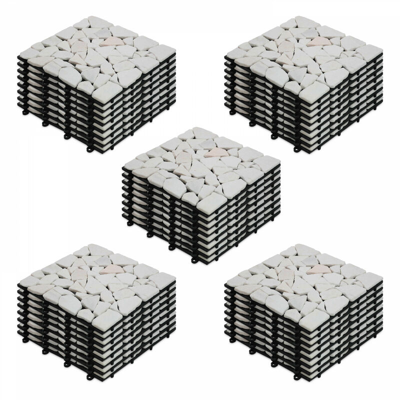 Lot de 40 dalles clipsables en galet de marbre blanc