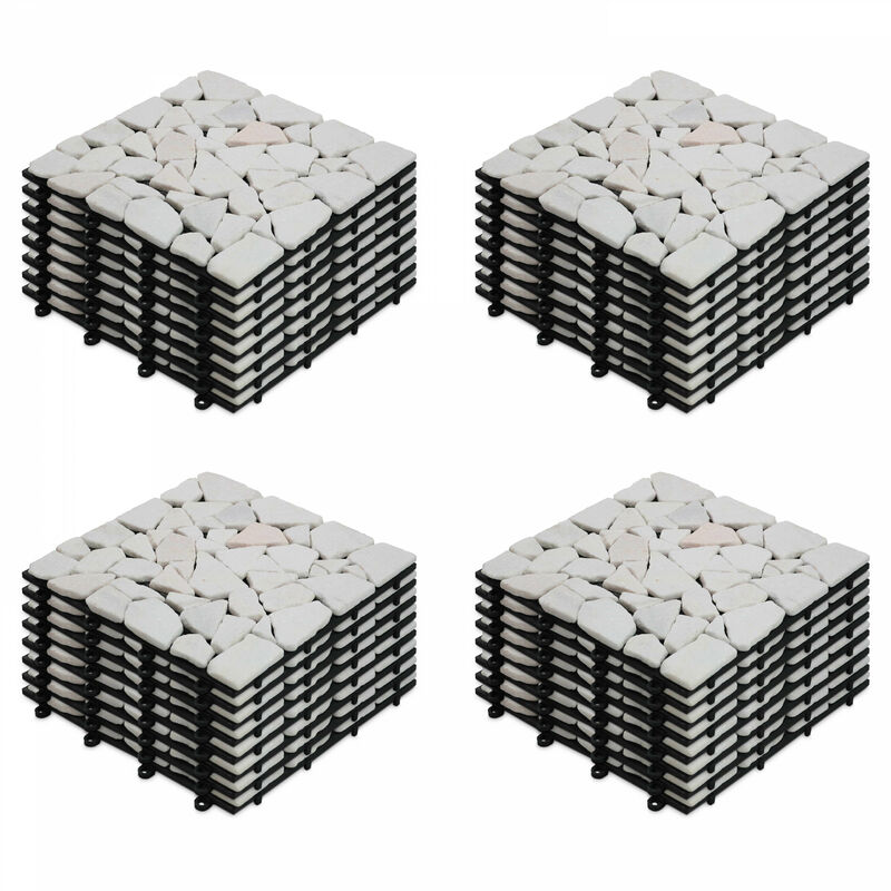 Lot de 32 dalles clipsables en galet de marbre blanc
