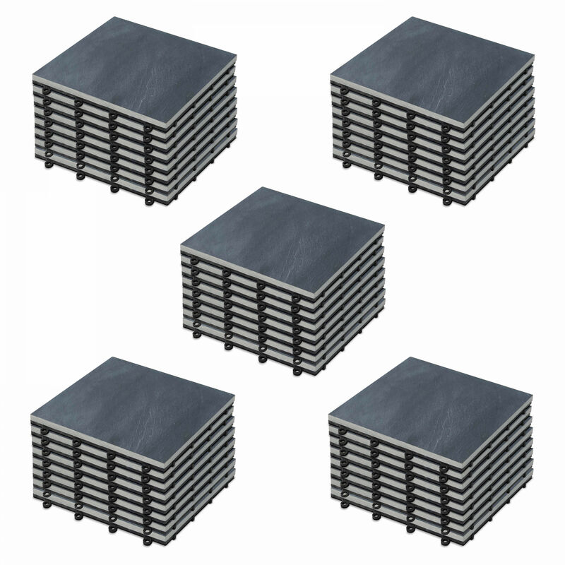 Lot de 40 dalles clipsables en pierre naturelle noir