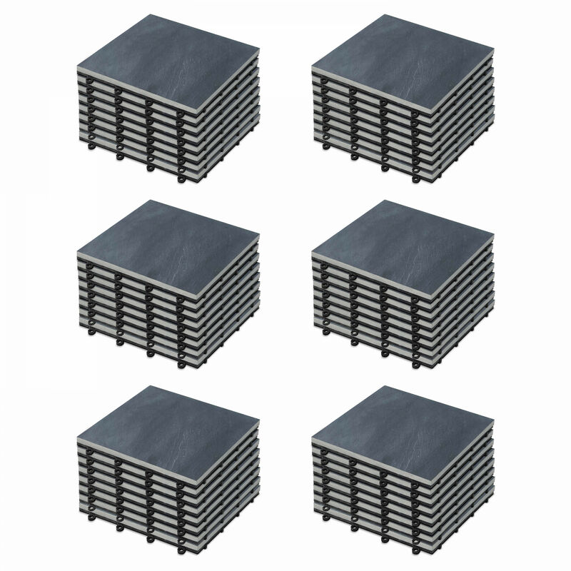 Lot de 48 dalles clipsables en pierre naturelle noir