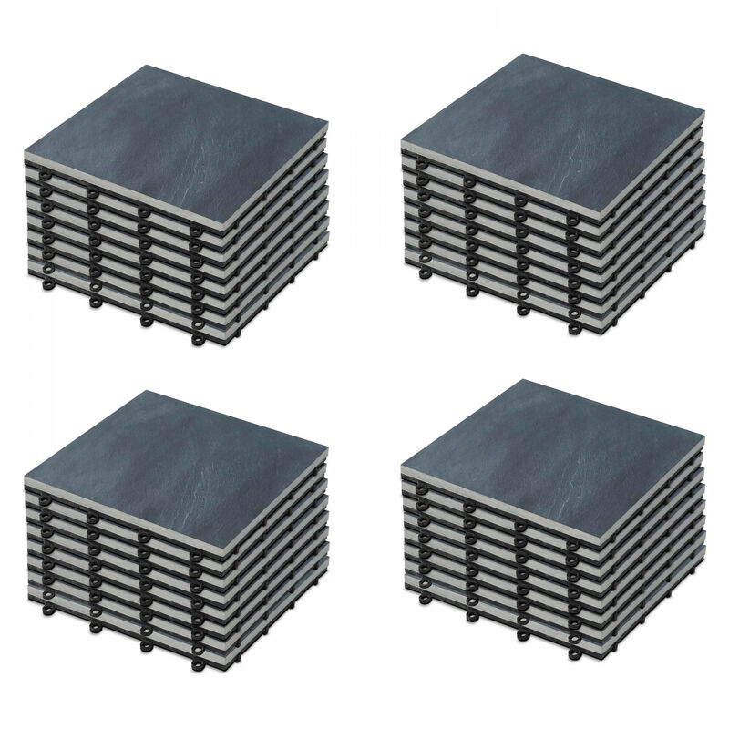 Lot de 32 dalles clipsables en pierre naturelle noir