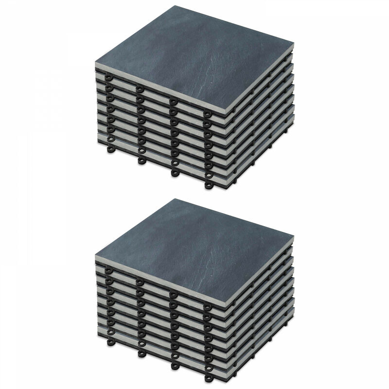 Lot de 16 dalles clipsables en pierre naturelle noir