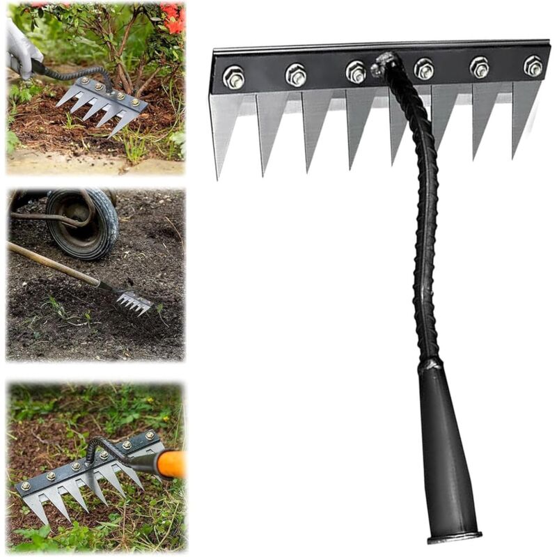 8 Dents Rateau De Désherbage Berthaus, Outil De Râteau De Désherbage avec Manche, Râteau De Jardin en Métal Très Résistant, Rateau Bertaus pour