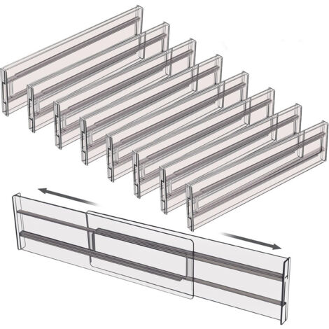 8 divisori per cassetti regolabili, espandibili da 27,5 a 52 cm, organizer per cassetti regolabile per utensili, cucina, toeletta, bagno, trucco