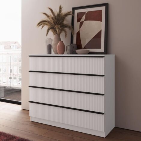 8 Drawers Chest Of Drawers Scalloped Ripple Design Matt White