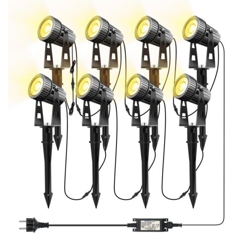 8 éclairage de jardin LED projecteur blanc chaud éclairage LED avec lampe de jardin à piquet de sol pour arbre extérieur, 24V 24W IP65 étanche