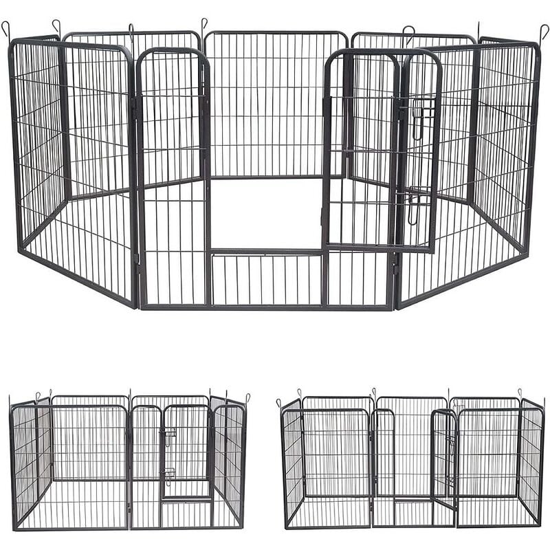 8 Eléments 80x80cm parc pour chiot, clôture pour, enclos en argent, barrière pour, roue libre