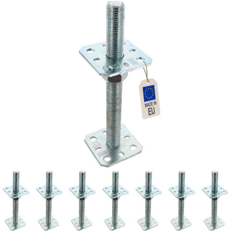 Fixtout – Embase de pied de poteau carrée en acier galvanisé – Réglable par vis – Dimensions 80 x 250 x 24 mm – Fixation solide pour poteaux en bois