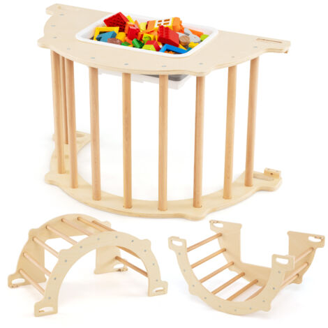 8 en 1 Arche d'escalade Montessori en Bois avec Bac Pliable, Chaise à Bascule Enfant avec Dispositif Anti-basculement,Charge 50kg pour 3 Ans+