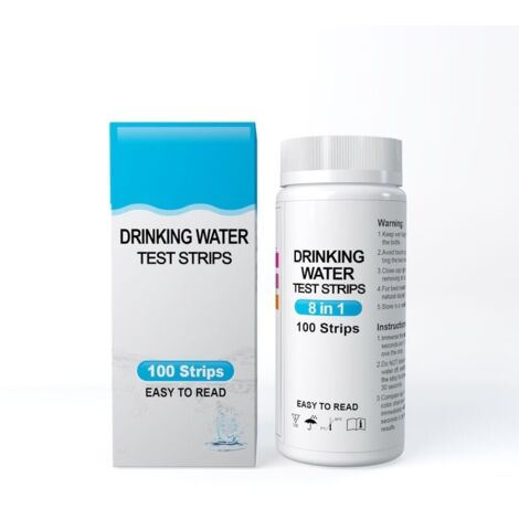8 en 1 Bandelette pour Eau de Piscine et Spa,100 bandelettes de test pour dureté totale, nitrate, nitrite, fer, cuivre, chlore libre, alcali total, pH-LIAIKI